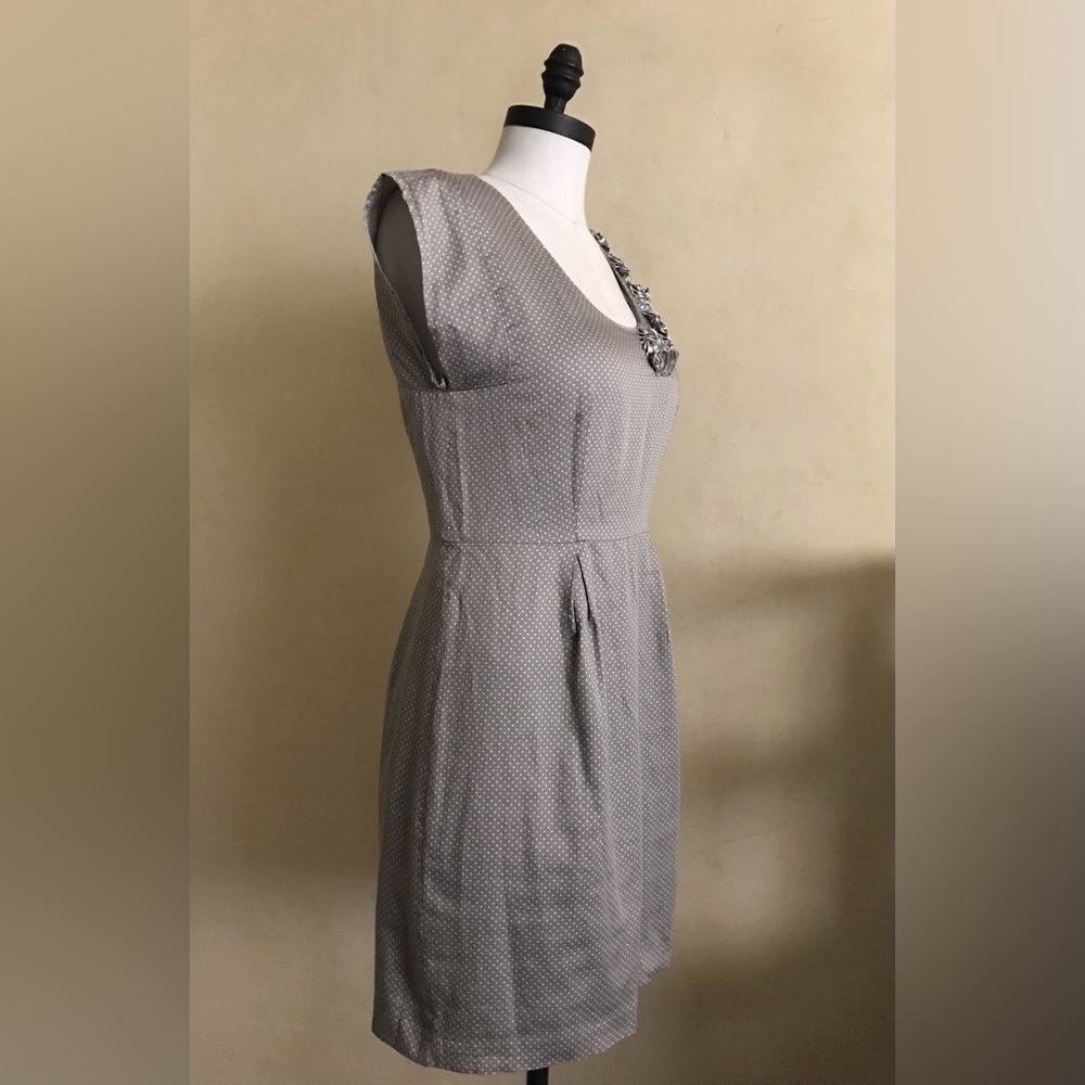 LOFT Gray Dot Cotton Dress with Floral Details - Picture 4 of 11